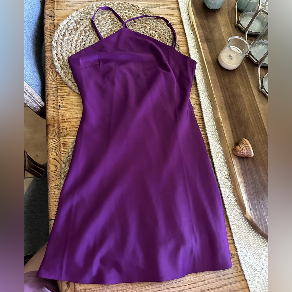 Lulu’s Rooftop Party Purple Satin Halter Mini Dress